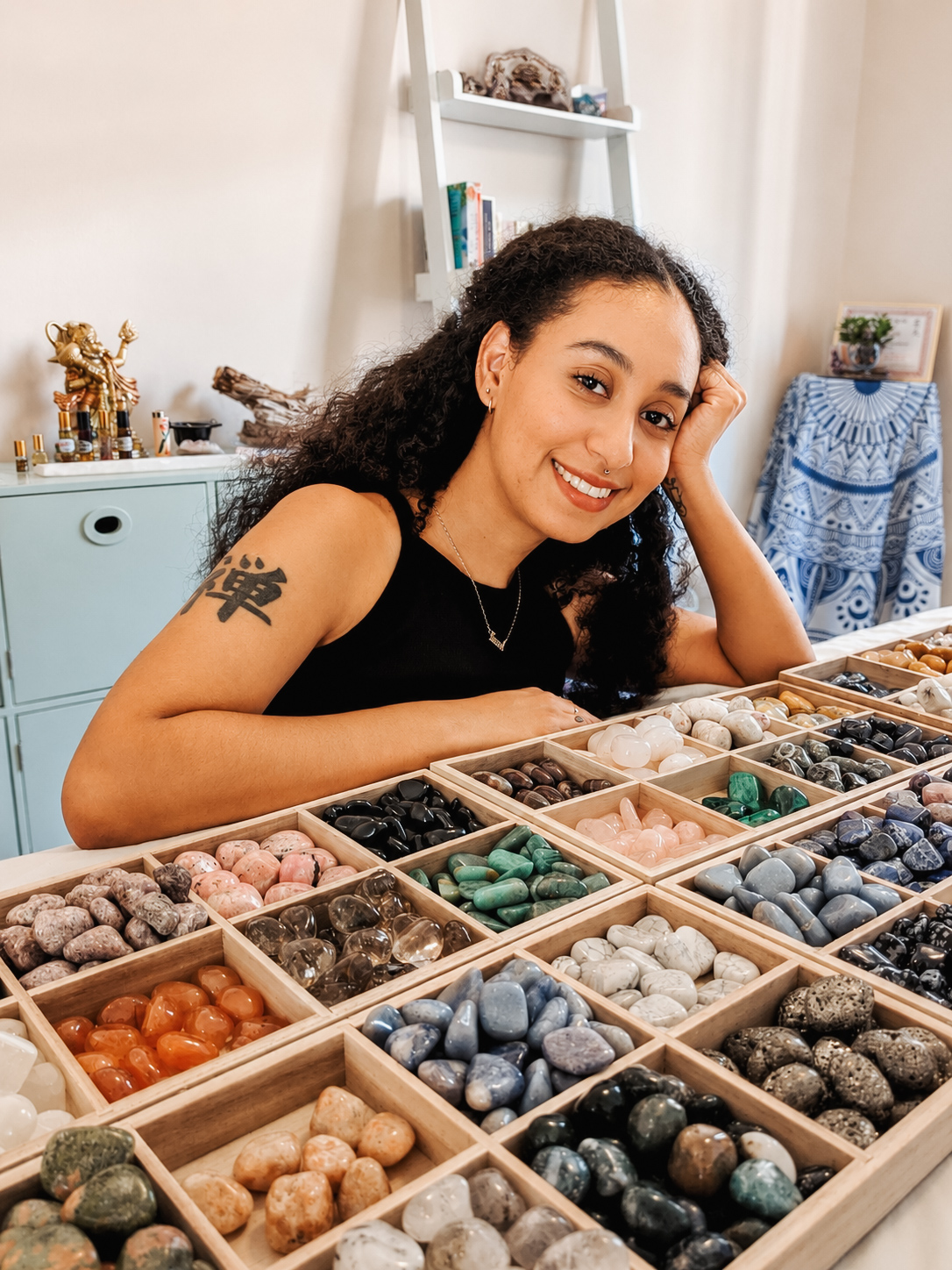 Zen with a colorful collection of crystals