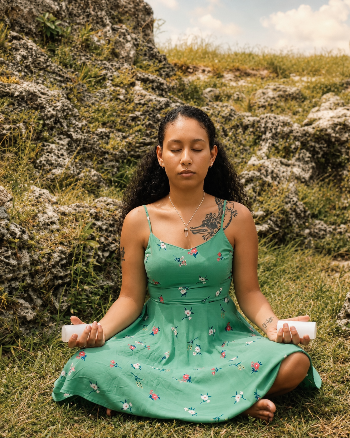 Zen meditating outdoors